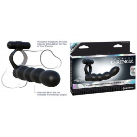 Vibrating phallic ring with strap on fantasy c-ringz posable partner double penetrator