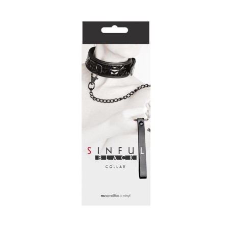 Bondage collar with chain leash fetish sinful black