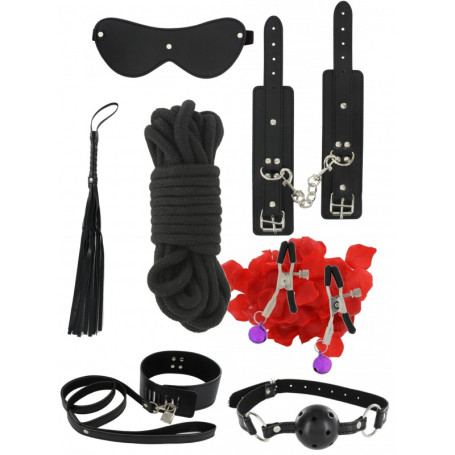 Kit Bondage 8pcs Handcuffs Bite Collar Whip Mask Nipple Pliers