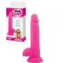 Realistic Phallus Dildo Vaginal with Silicone Suction Testicles Rod Slim Pink