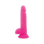 Realistic Phallus Dildo Vaginal with Silicone Suction Testicles Rod Slim Pink