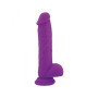 Realistic Phallus Dildo Vaginal with Silicone Suction Testicles Brush Purple