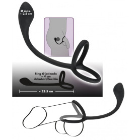 Double phallic ring sex toys with black silicone anal phallus black cock ball ring plug