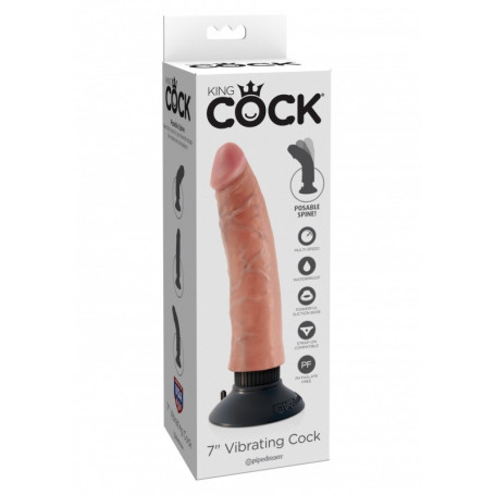 Realistic Vaginal KING COCK Vibrator with Suction Cup Vibrating Phallus Waterproof Dildo Flesh 7