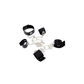 Constrictive chain hogtie black fetish anklet bondage handcuffs with sexy harness collar