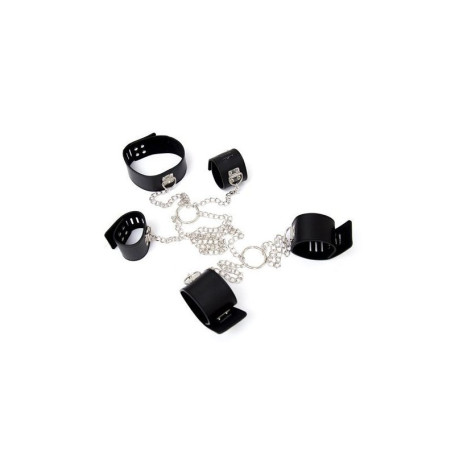 Constrictive chain hogtie black fetish anklet bondage handcuffs with sexy harness collar