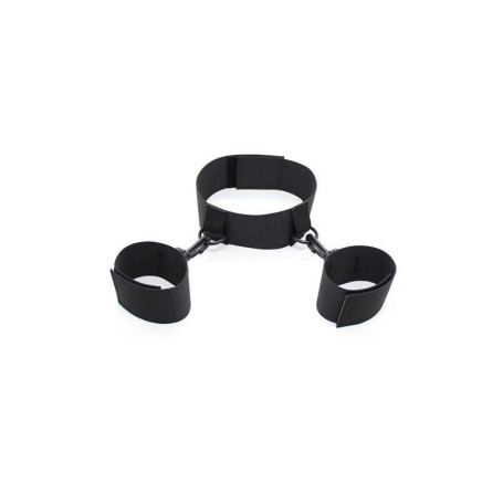 Constrictive easy cuffs collar arms restraint black collar with handcuffs sexy bondage harness fetish black